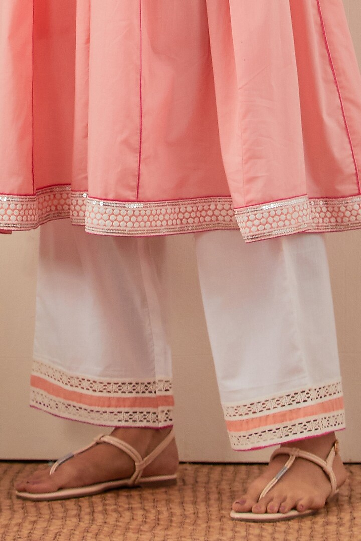 Peach Pure Cotton Embroidered Kurta Set by The Indian Cause at Pernia's Pop Up Shop