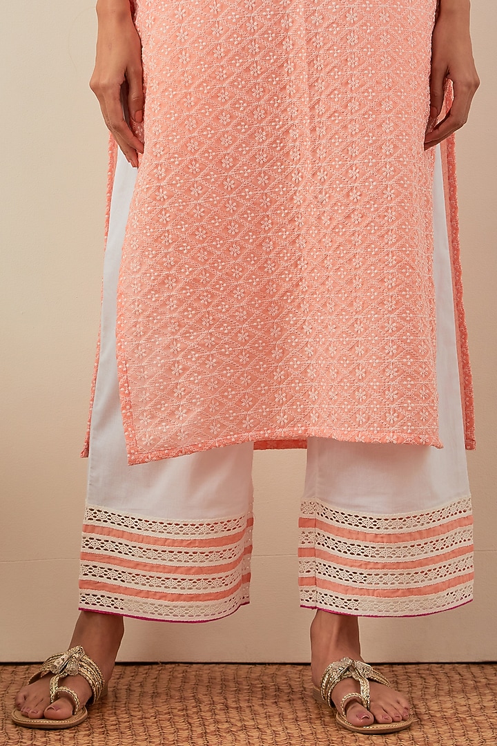Peach Pure Cotton Chikankari Kurta Set by The Indian Cause at Pernia's Pop Up Shop