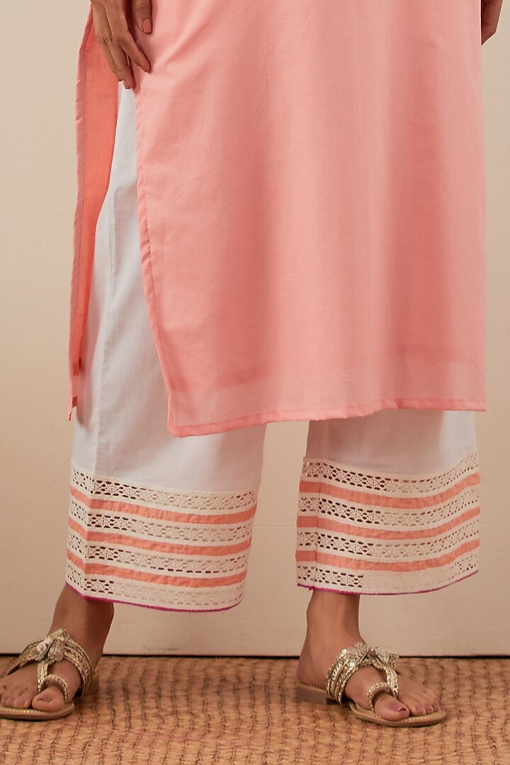 Peach Cotton Cambric Embroidered Kurta Set by The Indian Cause at Pernia's Pop Up Shop