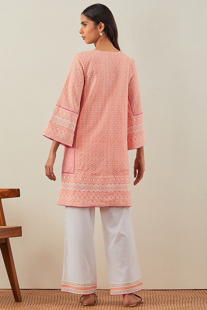 Peach Pure Cotton Chikankari Kurta Set by The Indian Cause at Pernia's Pop Up Shop