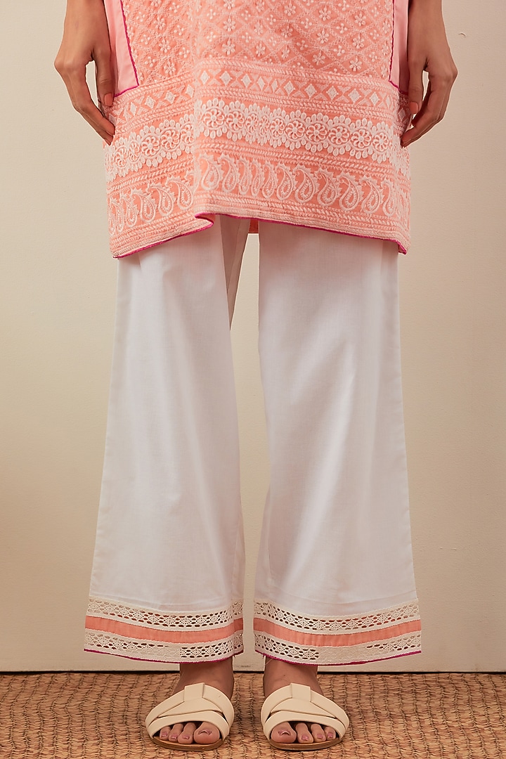 Peach Pure Cotton Chikankari Kurta Set by The Indian Cause at Pernia's Pop Up Shop