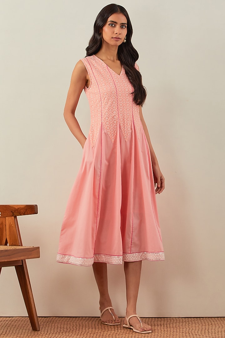Peach Pure Cotton Chikankari Summer Dress by The Indian Cause at Pernia's Pop Up Shop