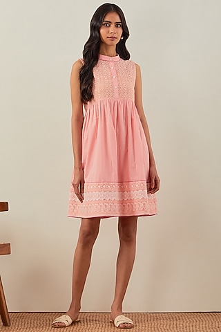 Peach Pure Cotton Chikankari Dress by The Indian Cause