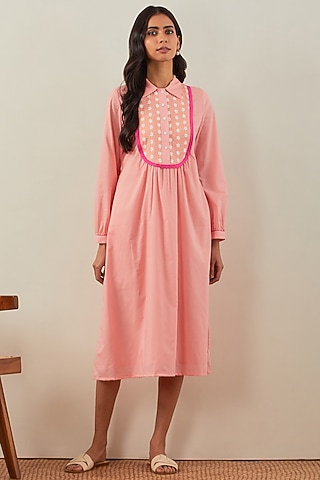 Peach Pure Cotton Embroidered Dress by The Indian Cause