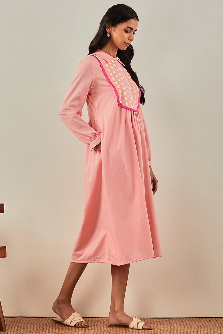 Peach Pure Cotton Embroidered Summer Dress by The Indian Cause at Pernia's Pop Up Shop