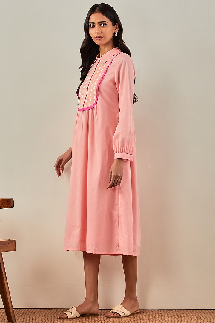 Peach Pure Cotton Embroidered Summer Dress by The Indian Cause at Pernia's Pop Up Shop