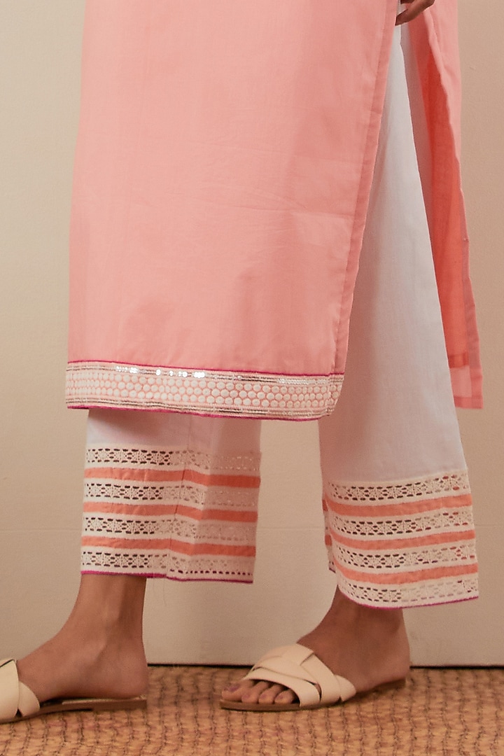 Peach Cambric Cotton Chikankari Kurta Set by The Indian Cause at Pernia's Pop Up Shop