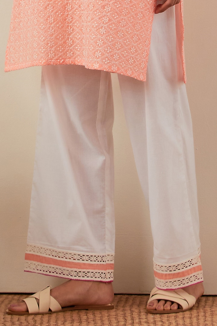 Peach Pure Cotton Chikankari Kurta Set by The Indian Cause at Pernia's Pop Up Shop