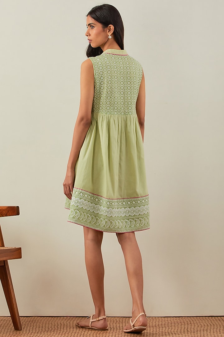 Green Pure Cotton Chikankari Summer Dress by The Indian Cause at Pernia's Pop Up Shop