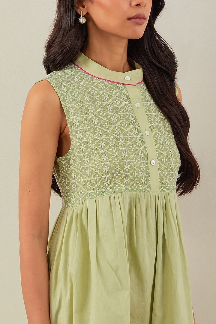 Green Pure Cotton Chikankari Summer Dress by The Indian Cause at Pernia's Pop Up Shop