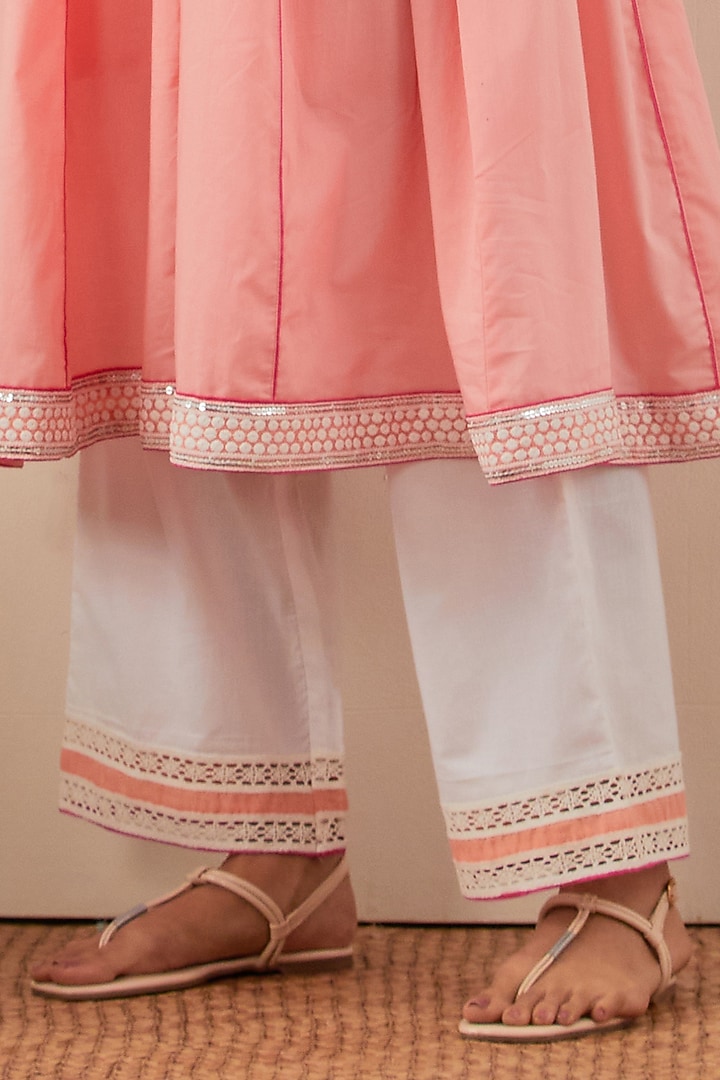 Peach Pure Cotton Chikankari Kurta Set by The Indian Cause at Pernia's Pop Up Shop