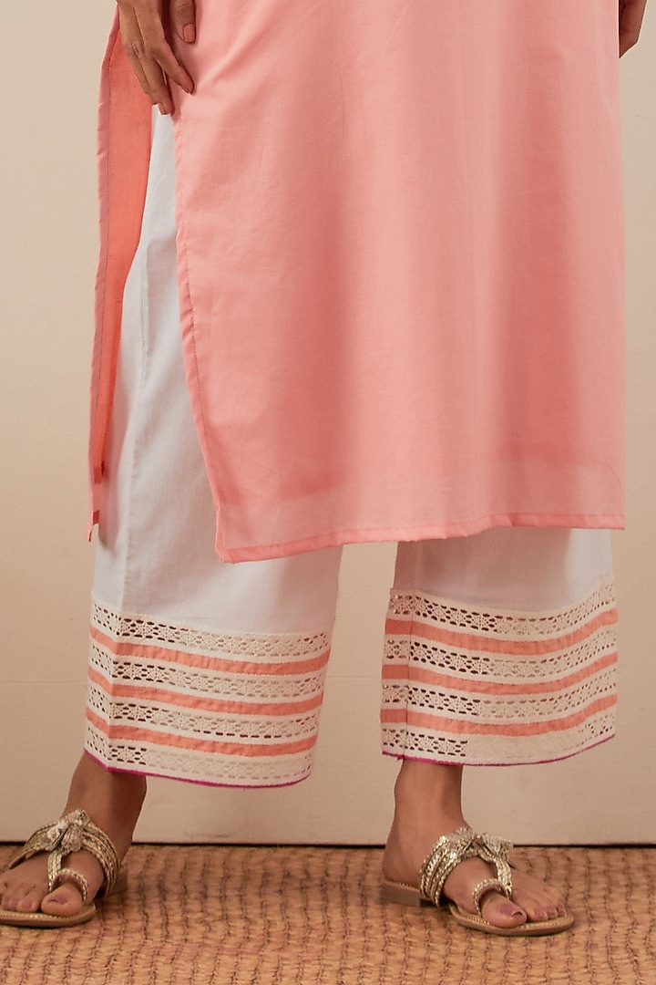 Peach Cotton Cambric Embroidered Kurta Set by The Indian Cause at Pernia's Pop Up Shop