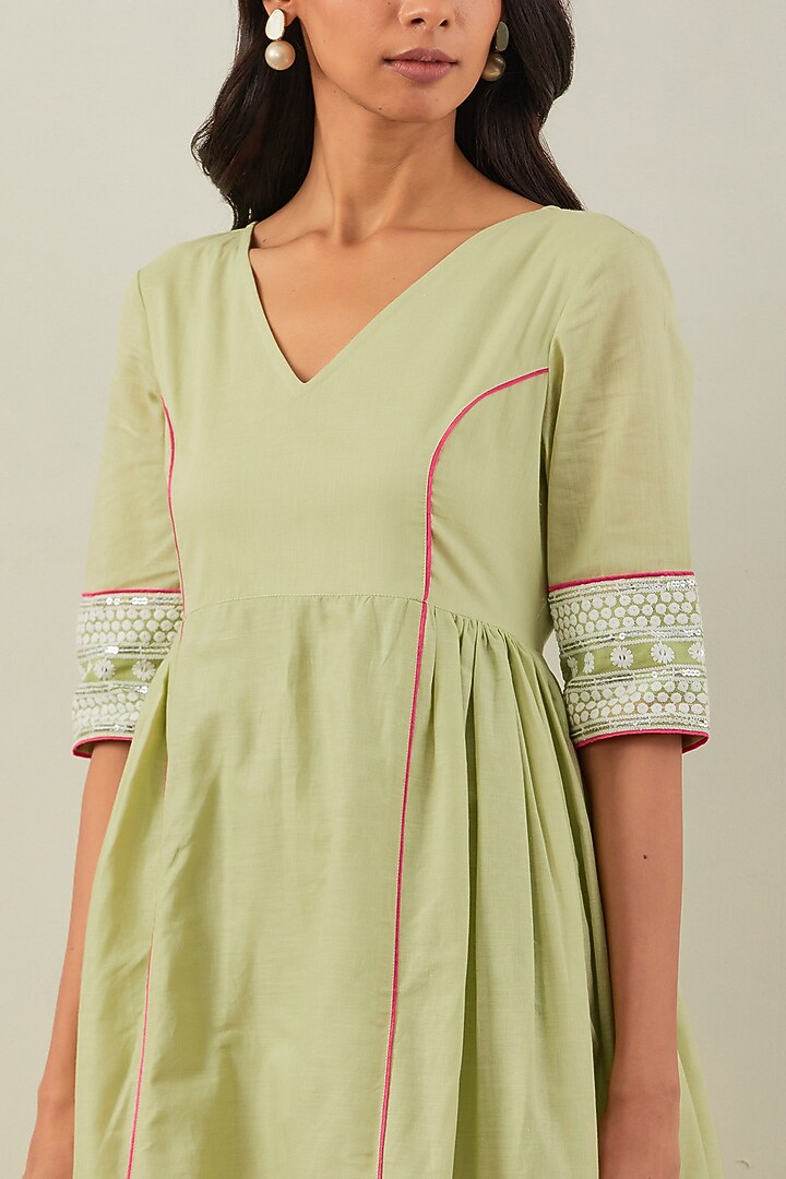 Green Pure Cotton Chikankari Anarkali Set by The Indian Cause at Pernia's Pop Up Shop