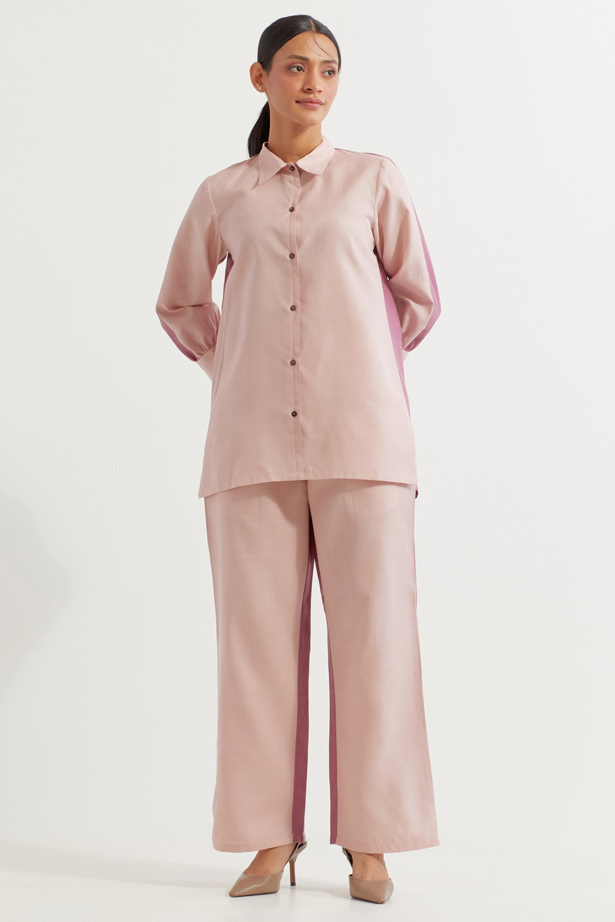 Pink & Mauve Cotton Slub Threadwork Co-Ord Set by The Indian Cause at Pernia's Pop Up Shop