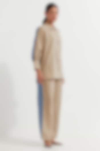 Beige & Blue Cotton Slub Threadwork Co-Ord Set by The Indian Cause at Pernia's Pop Up Shop