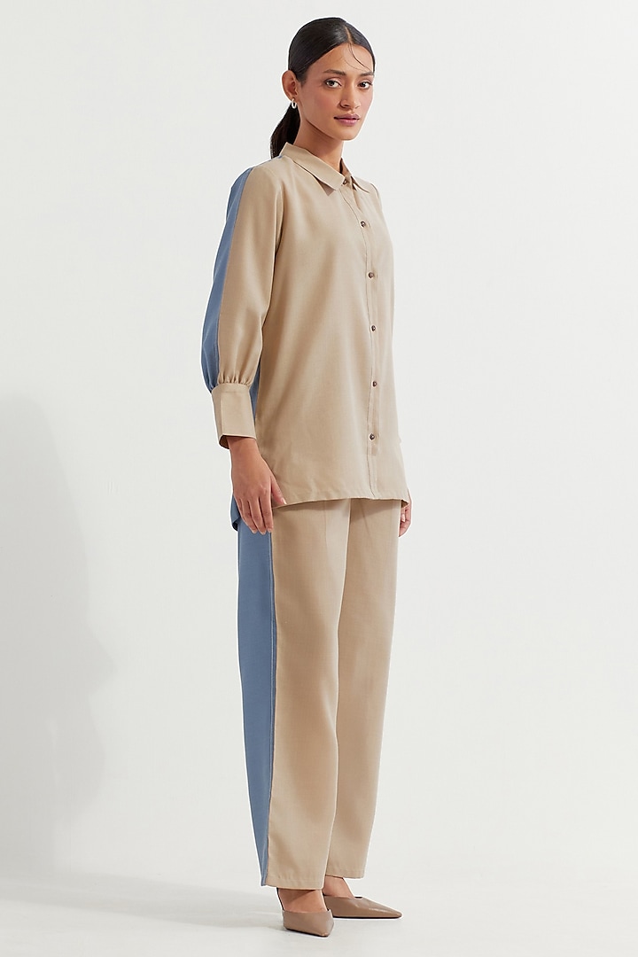 Beige & Blue Cotton Slub Threadwork Co-Ord Set by The Indian Cause at Pernia's Pop Up Shop
