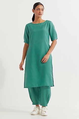 Green Cotton Slub Kurta Set by The Indian Cause