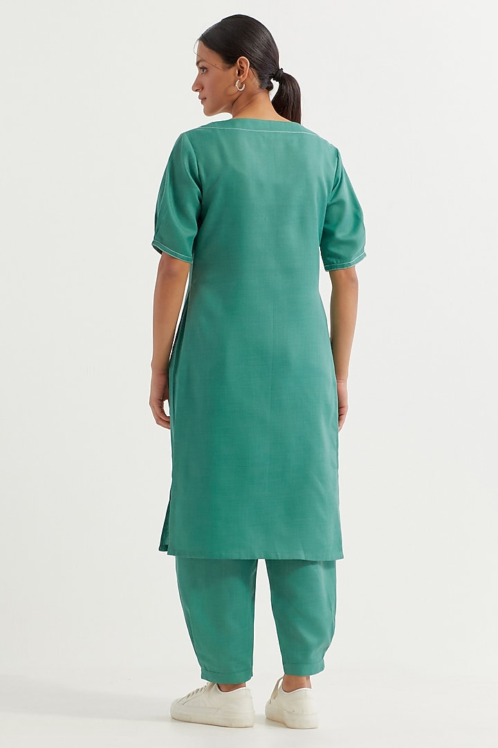 Green Cotton Slub Kurta Set by The Indian Cause at Pernia's Pop Up Shop