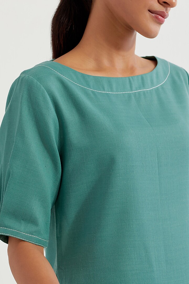 Green Cotton Slub Kurta Set by The Indian Cause at Pernia's Pop Up Shop