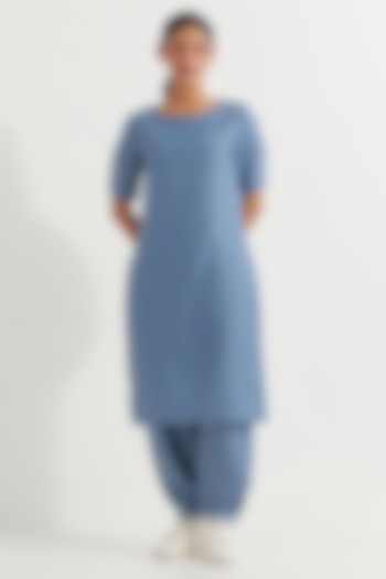 Blue Cotton Slub Kurta Set by The Indian Cause at Pernia's Pop Up Shop