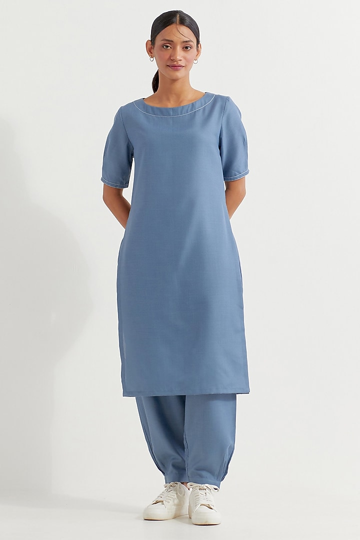 Blue Cotton Slub Kurta Set by The Indian Cause at Pernia's Pop Up Shop
