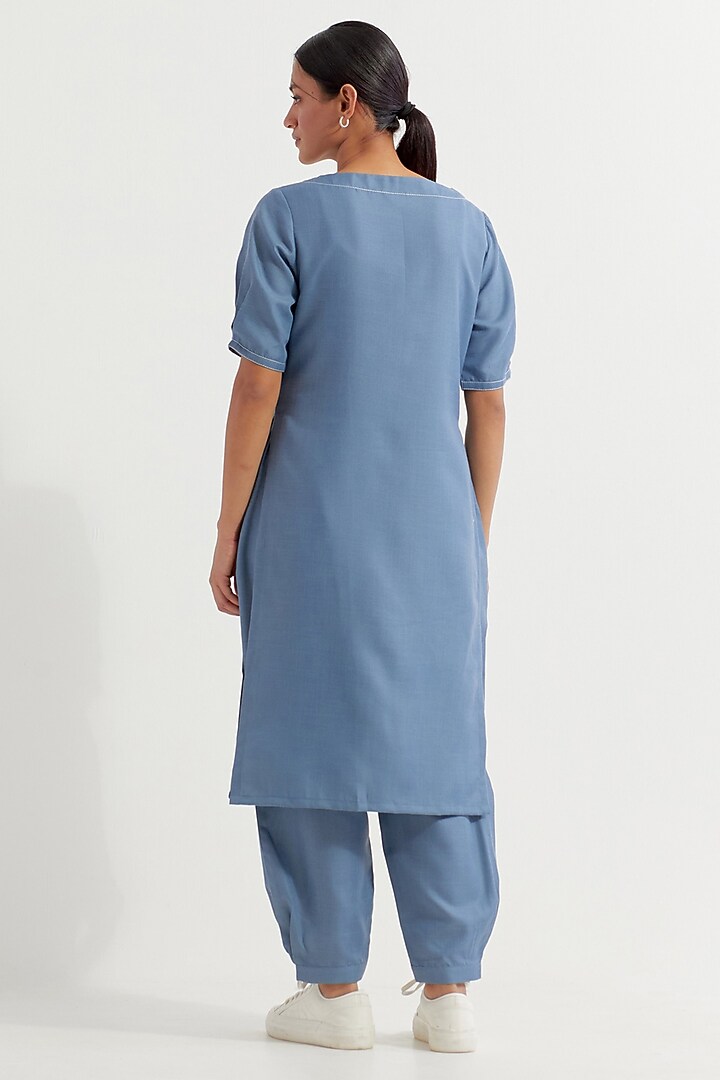 Blue Cotton Slub Kurta Set by The Indian Cause at Pernia's Pop Up Shop