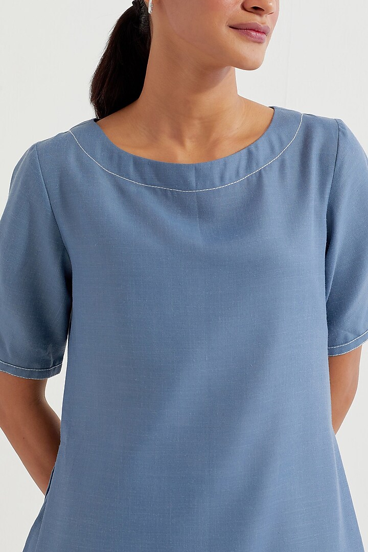 Blue Cotton Slub Kurta Set by The Indian Cause at Pernia's Pop Up Shop