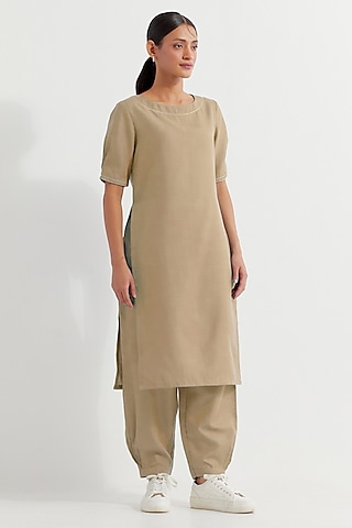 Beige Cotton Slub Kurta Set by The Indian Cause