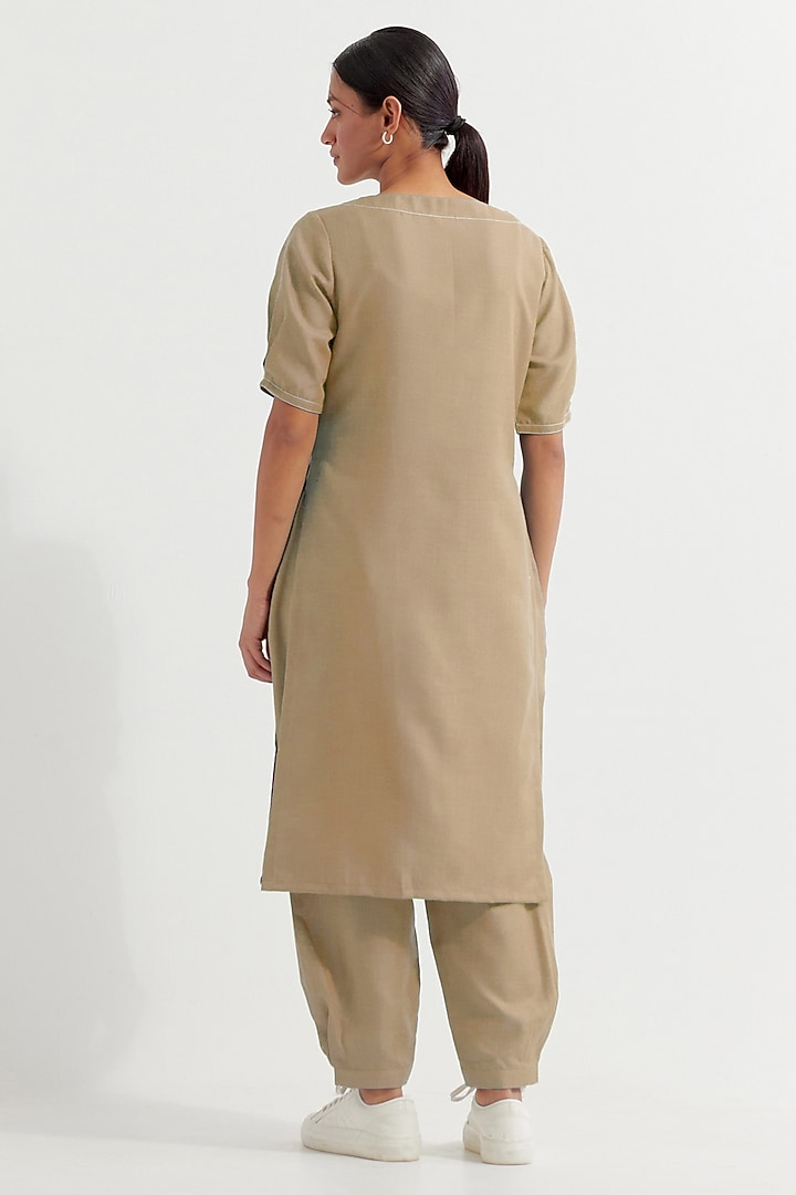 Beige Cotton Slub Kurta Set by The Indian Cause at Pernia's Pop Up Shop