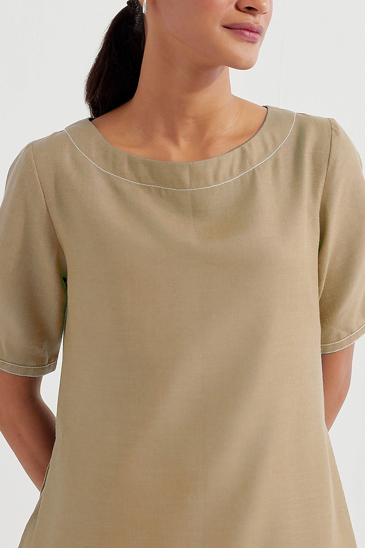 Beige Cotton Slub Kurta Set by The Indian Cause at Pernia's Pop Up Shop