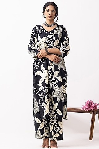 Black Cotton Block Printed Kurta Set by The Indian Cause