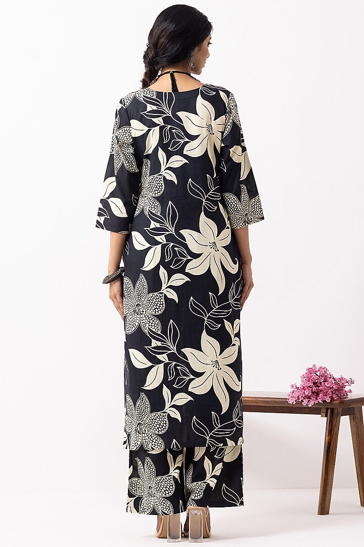Black Cotton Block Printed Kurta Set by The Indian Cause at Pernia's Pop Up Shop