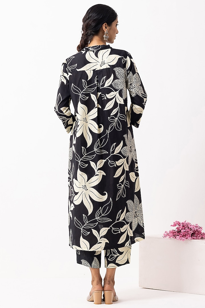 Black Cotton Block Printed A-Line Kurta Set by The Indian Cause at Pernia's Pop Up Shop