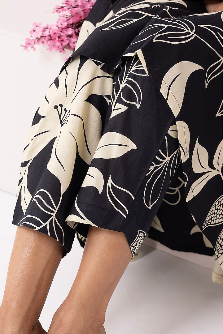 Black Cotton Block Printed A-Line Kurta Set by The Indian Cause at Pernia's Pop Up Shop