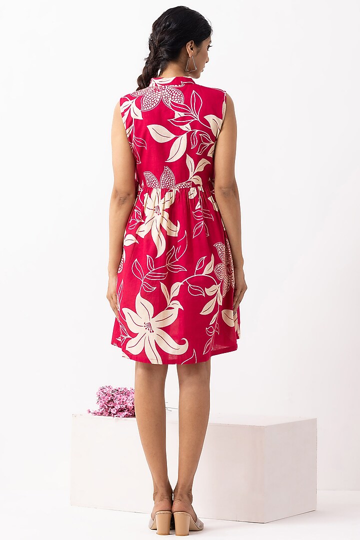Crimson Red Cotton Block Printed Mini Summer Dress by The Indian Cause at Pernia's Pop Up Shop