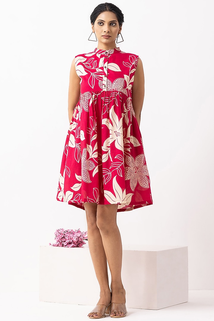 Crimson Red Cotton Block Printed Mini Summer Dress by The Indian Cause at Pernia's Pop Up Shop