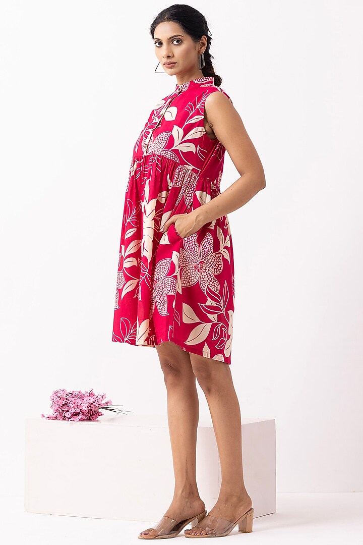 Crimson Red Cotton Block Printed Mini Summer Dress by The Indian Cause at Pernia's Pop Up Shop