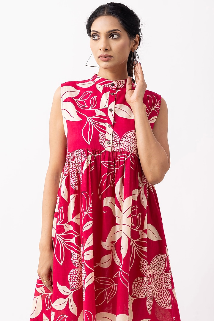 Crimson Red Cotton Block Printed Mini Summer Dress by The Indian Cause at Pernia's Pop Up Shop