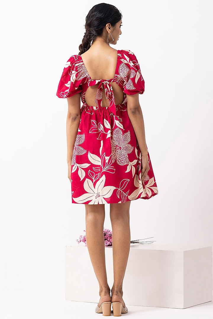Crimson Red Cotton Block Printed Mini Summer Dress by The Indian Cause at Pernia's Pop Up Shop