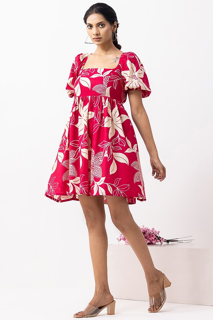 Crimson Red Cotton Block Printed Mini Summer Dress by The Indian Cause at Pernia's Pop Up Shop