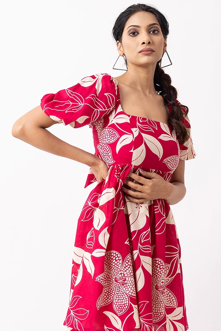 Crimson Red Cotton Block Printed Mini Summer Dress by The Indian Cause at Pernia's Pop Up Shop