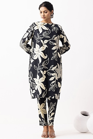 Black Soft Cotton Block Printed Kurta Set by The Indian Cause