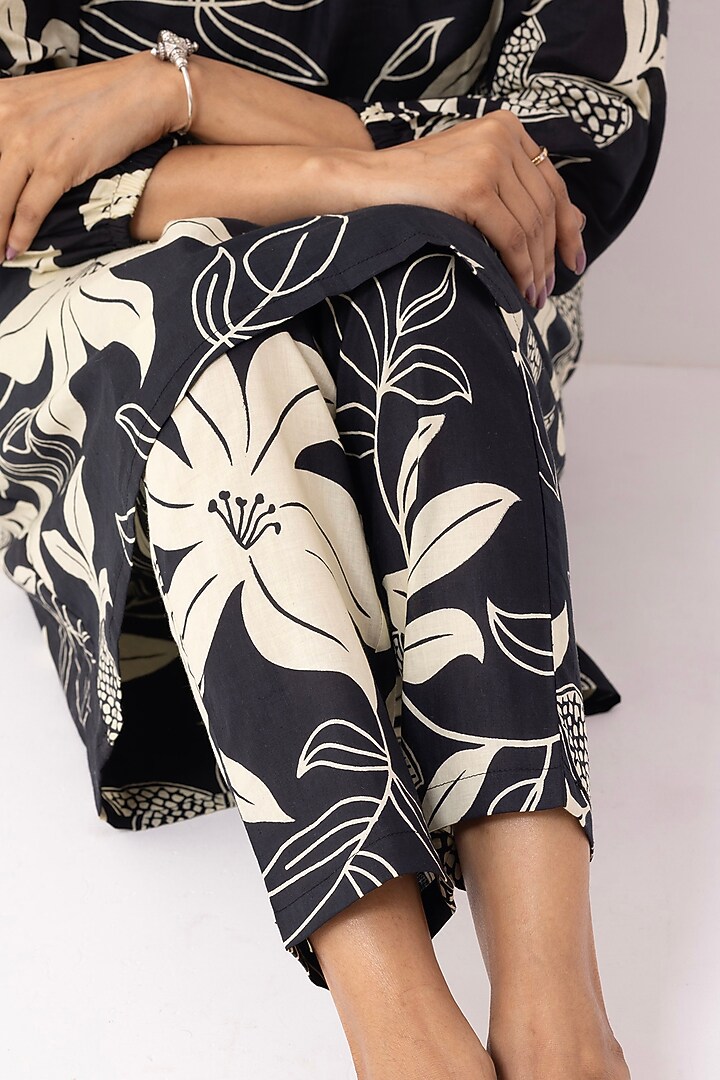 Black Soft Cotton Block Printed Kurta Set by The Indian Cause at Pernia's Pop Up Shop