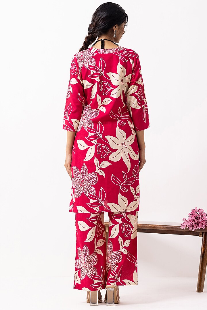 Crimson Red Pure Cotton Block Printed Kali Short Kurta Set by The Indian Cause at Pernia's Pop Up Shop