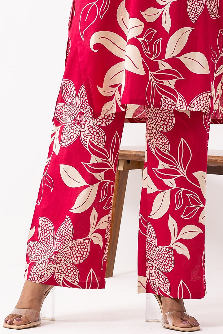 Crimson Red Pure Cotton Block Printed Kali Short Kurta Set by The Indian Cause at Pernia's Pop Up Shop