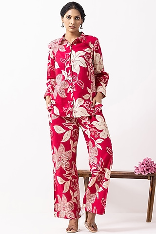 Crimson Red Cotton Block Printed Co-Ord Set by The Indian Cause