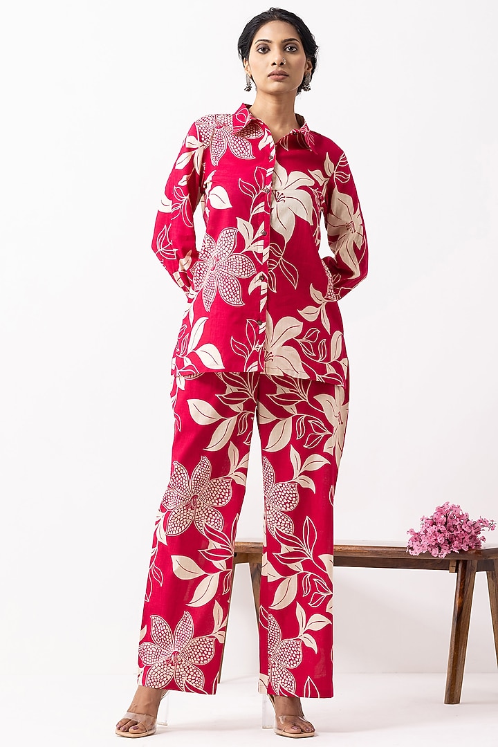 Crimson Red Cotton Block Printed Co-Ord Set by The Indian Cause at Pernia's Pop Up Shop