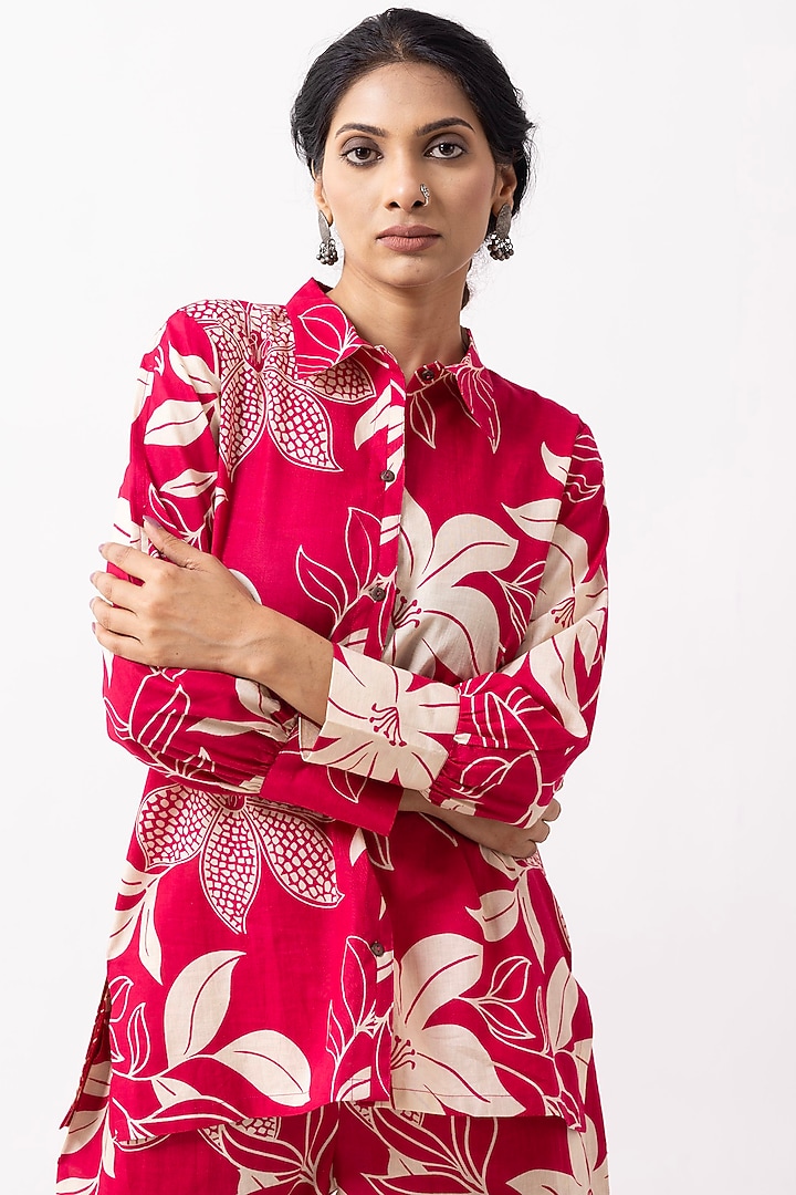 Crimson Red Cotton Block Printed Co-Ord Set by The Indian Cause at Pernia's Pop Up Shop