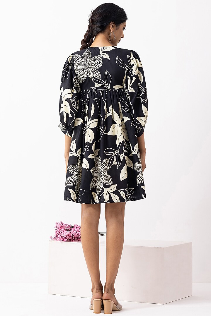 Black Cotton Block Printed Mini Summer Dress by The Indian Cause at Pernia's Pop Up Shop