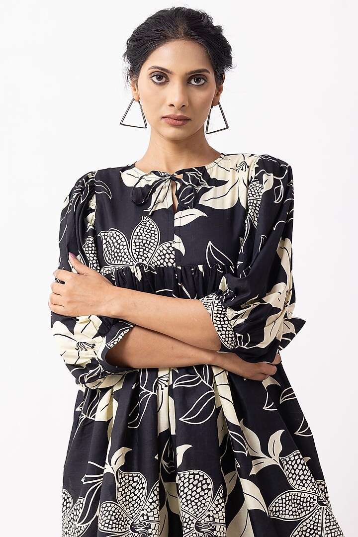 Black Cotton Block Printed Mini Summer Dress by The Indian Cause at Pernia's Pop Up Shop